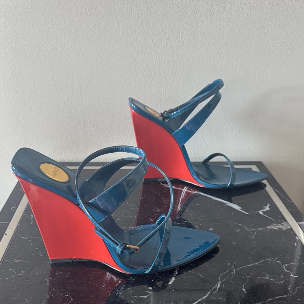 Saint Laurent Salome Blue and Orange Wedge Sandals 39 - Picture 3 of 5